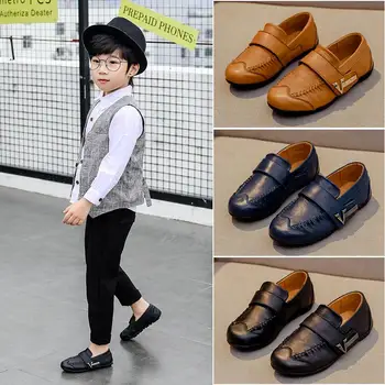 

2020 New Genuine Leather Kids Shoes For Boys Dress Fashion Children Loafers Big Peas Shoes Student School Style Leather Shoes