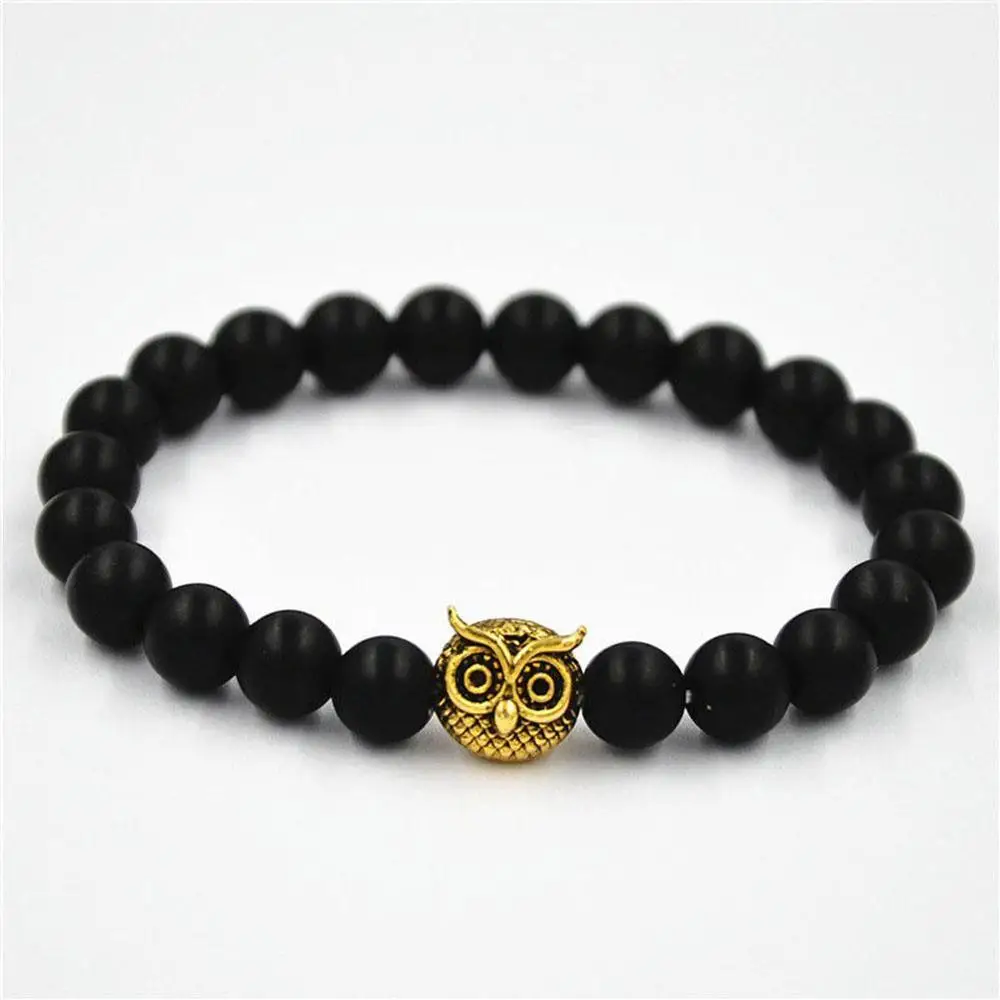 Модные ювелирные изделия, животные, Сова, голова, браслеты, мужские, очаровательные, Pulseiras, женские, эластичные, молитвенные, из бисера, женские, на запястье, золото