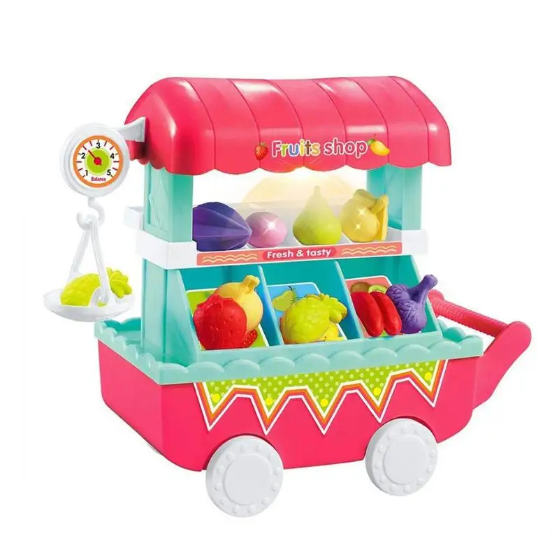 19pcs/set Kids Plastic Fruit Candy Vegetables Food Cart Toys for Children Pretend Play Cart Toys Set Kid Christmas Birthday Gift - Цвет: Fruit stand