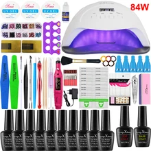 Маникюрный набор 24/54/80/84 Вт светодиодные лампы и ногтей, фрезер Электрический набор для наращивания ногтей Гель-лак набор для наращивания ногтей набор 10 видов цветов лака для ногтей и нейл-арта