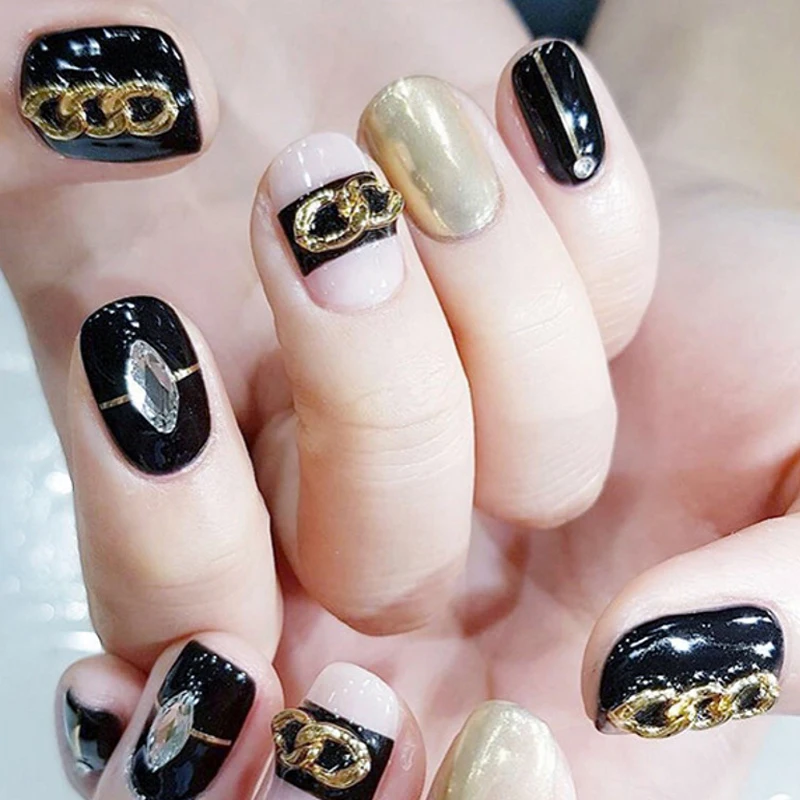 

Nail Art Jewelry Chain Three-Link Chain Nail Metal Chain Nail Decoration 10pcs Gold Black Silver Metal Chain Nail Art Decoration
