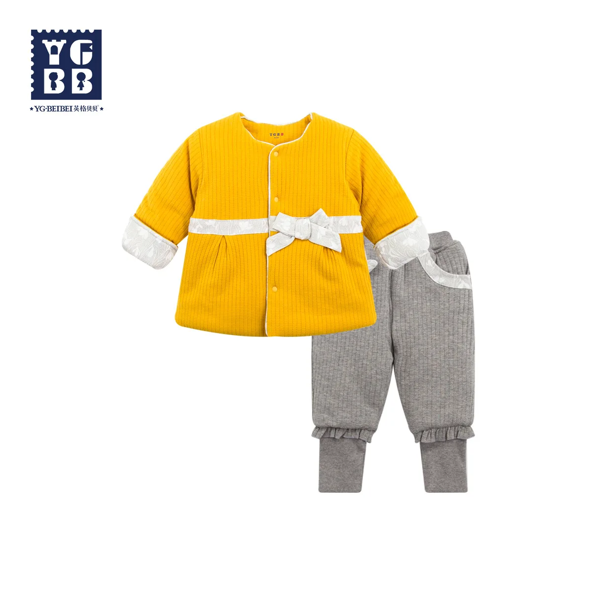 

Set Baby Western Style Girls Fall And Winter Clothes Thick Fashion Cotton-padded Jacket Two Unisex Infant Padded Single-Breasted
