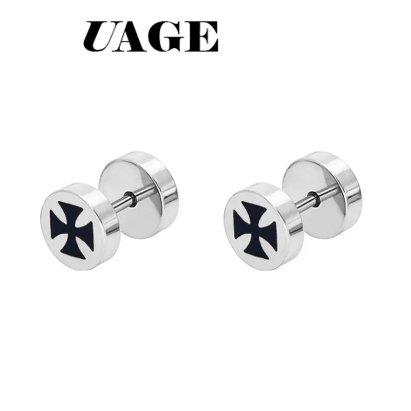 

UAGE Stud Earrings Knights Templar Iron Cross Ear Piercing Stainless Steel Maltese Crucifix Biker Earings