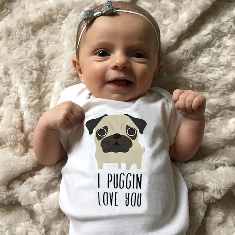 Одежда для малышей с изображением мопса боди надписью I Puggin Love You одежда маленьких