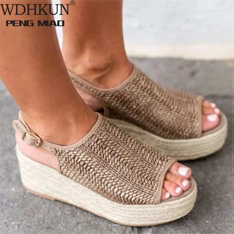

Women Sandals Retro Platform Sandals With 6CM High Heels Wedges Shoes For Women Plus Size 43 Hemp Summer Sandals Zapatos Mujer