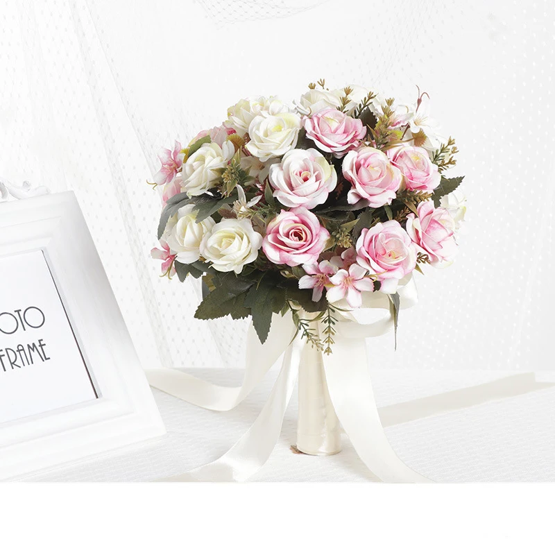 OLLYMURS Artificial Bouquet for Wedding  Ramos De Novia Artificiales Pink Blue Purple  27cm 22cm Wedding Accessories