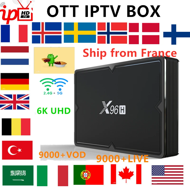 Мировое IPTV Box X96H tv BOX android 9,0+ 9000Live Франция Италия США Великобритания немецкий Испания арабский взрослый xxx smart ip tv подписка коробка