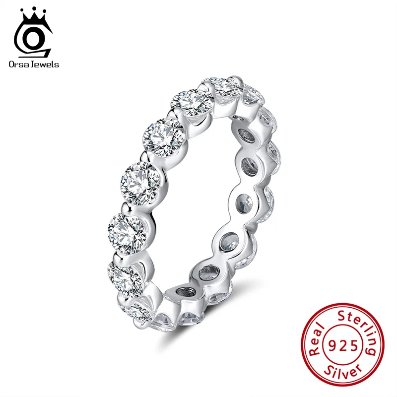 ORSA JEWELS, Настоящее серебро, мерцающее, классические кольца для женщин, Круглый, полный, высший сорт, кубический цирконий, изысканные, вечерние, кольцо SR189