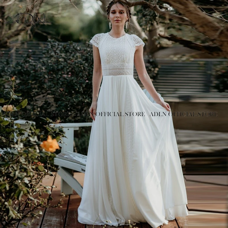 PROD 1005001418536579 Exquisite Jewel Bohemian Wedding Dress Cap
Sleeves Boho Lace Bride Dress Chiffon Beach Bridal Gown Customized