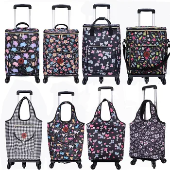 

JULY'S SONG Shopping Tote Cart Folding Portable Bag For Shopping Large Capacity Vegetables Organizer Storage Bag