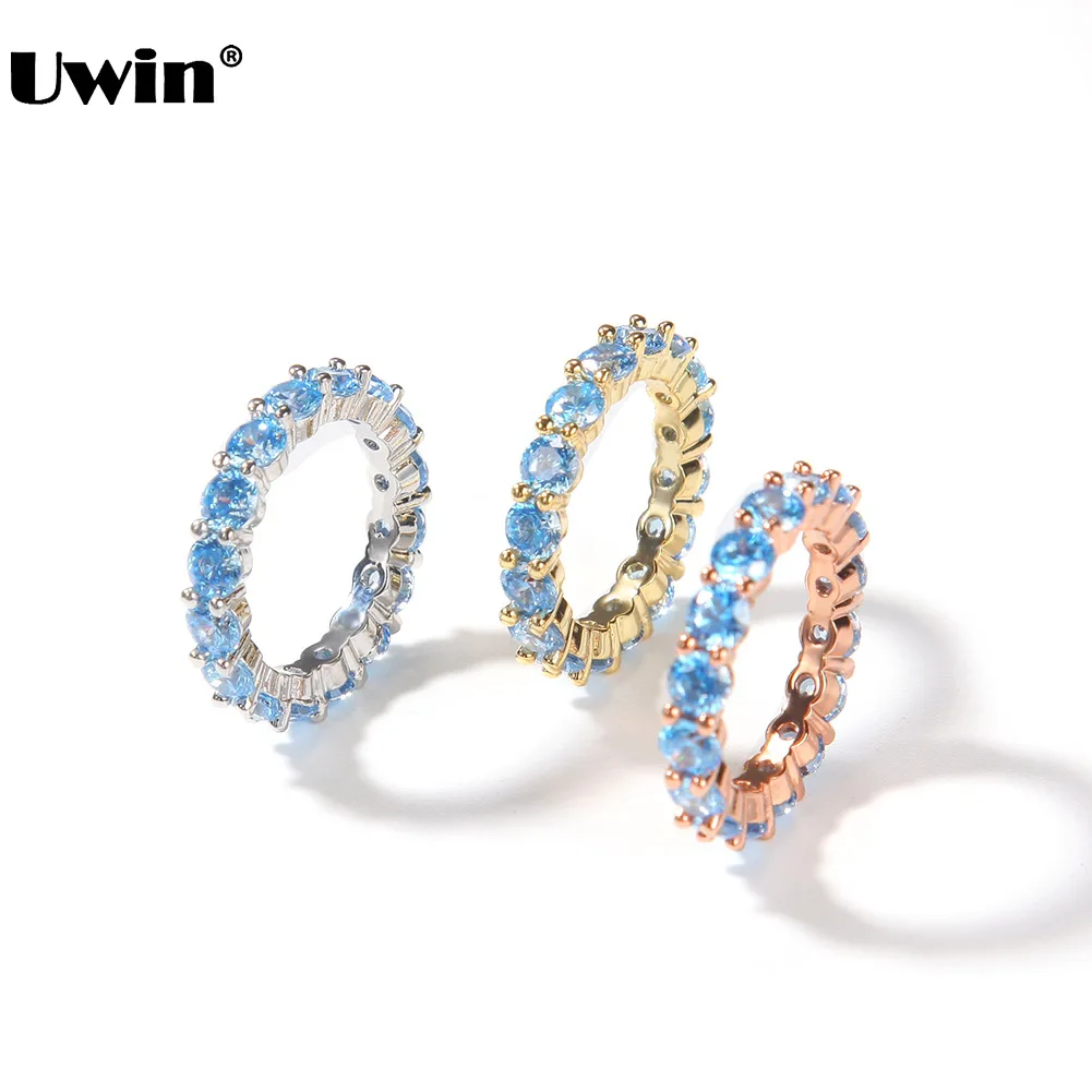 

UWIN 4 мм Baby Blue CZ кольца для женщин AAA сверкающие круглые кубические циркониевые кольца модные ювелирные изделия для прямой поставки
