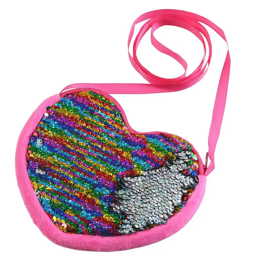 Детский милый кошелек для монет, кошелек с сердечками, чехол для ключей с блестками, мультяшная сумка через плечо для девочек, сумка-мессенджер, кошелек, чехол, сумка - Цвет: Multicolor