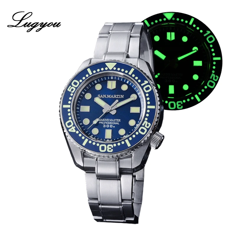 

Lugyou San Martin Men's Diving Watch Automatic NH35 Stainless Steel Metal Bracelet Rotate Bezel SLN C3 300M Water Resistant