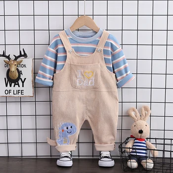 

Autumn Baby Clothing Boys and Girls Cotton Tracksuit Striped Top+Overalls for Toddler Children Casual Clothing