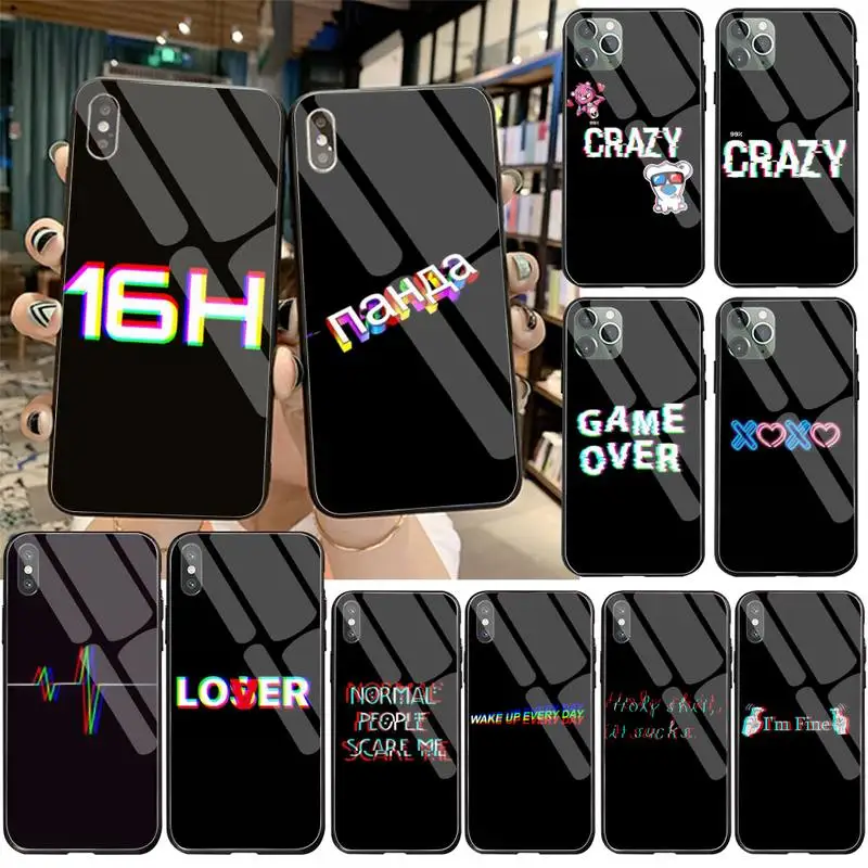 

Color text on a black background DIY Luxury Phone Case Tempered Glass For iPhone 11 Pro XR XS MAX 8 X 7 6S 6 Plus SE 2020 case