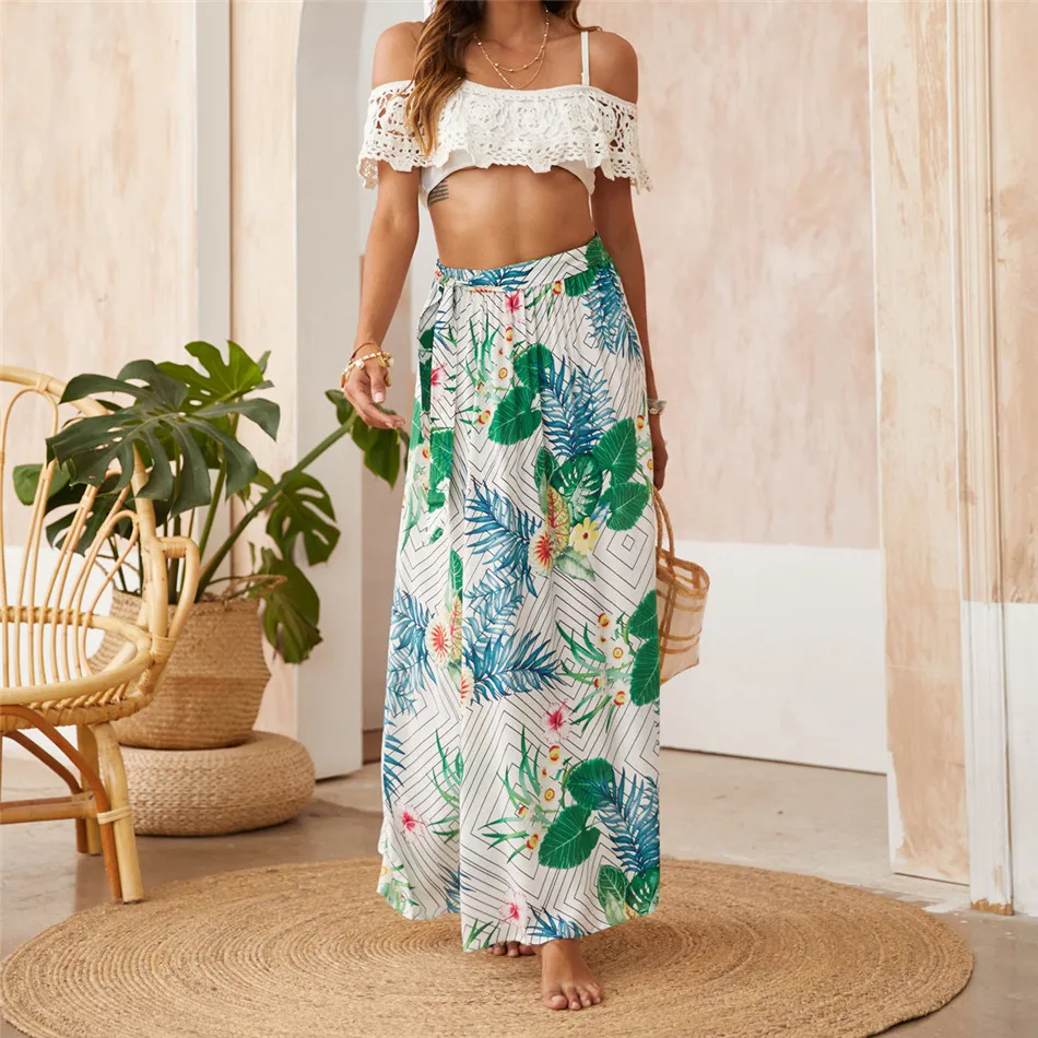 CHYAOWU0130 Chiffon Print Beach Cover Up Skirt Fashion Long High Waist Skirts Beach Outing Beachwear Woman Clothing praia платья