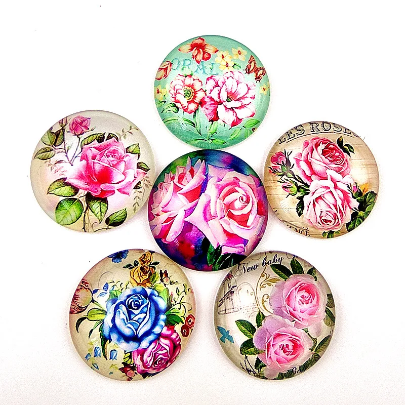 

Jiangzimei 10pcs New style Lotus, chrysanthemum, sunflowe rose flower 25mm Glass cabochons for DIY nacklace keychain making