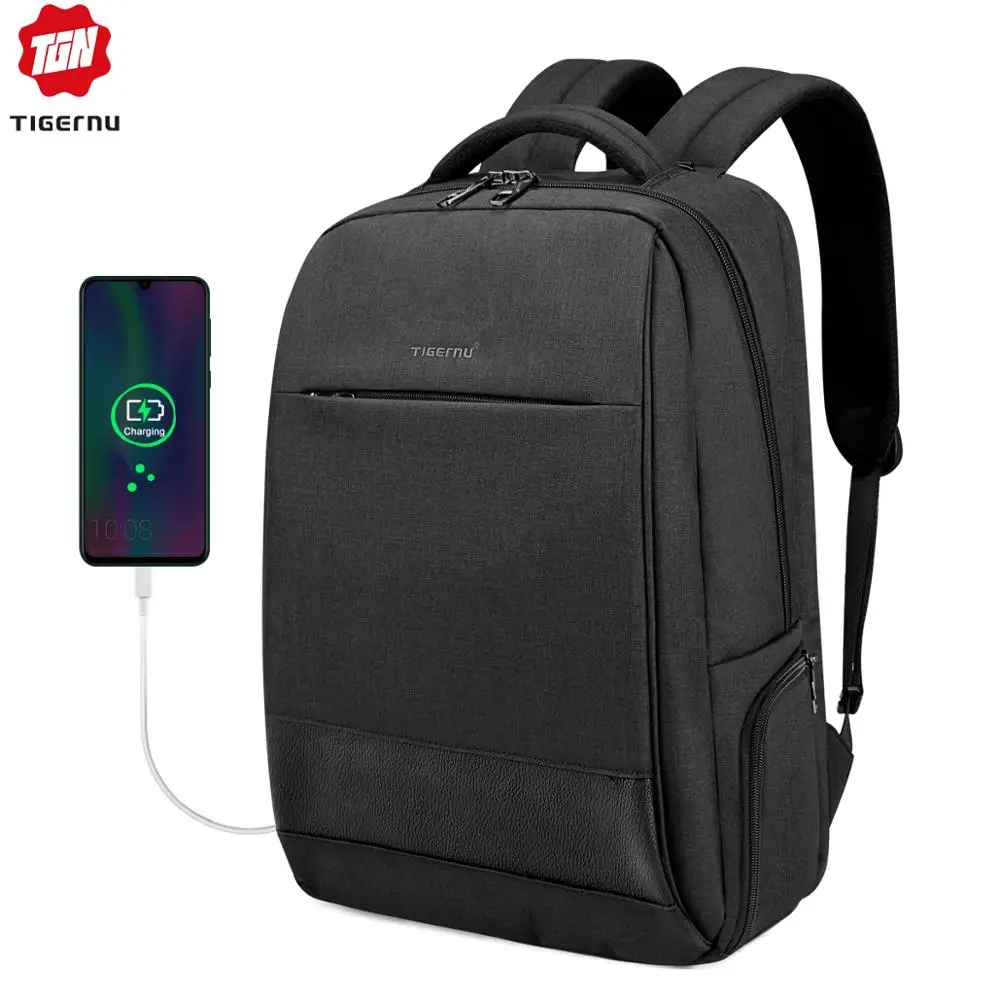 Дешево Tigernu мужская мода туристические рюкзаки мужской противоугонные USB зарядка 15.6 сумка для ноутбука водонепроницаемый школьная сумка для женщи...