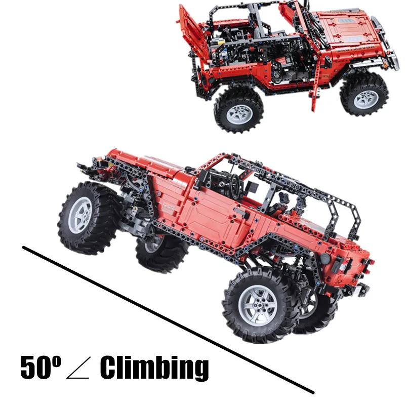 Tanie MOC Jeep poszukiwacz przygód pojazdu Wrangler doprowadziły RC MOC silnika funkcji dopasować Legoings Technic Building Block cegły samochody zabawki dla dzieci Gft