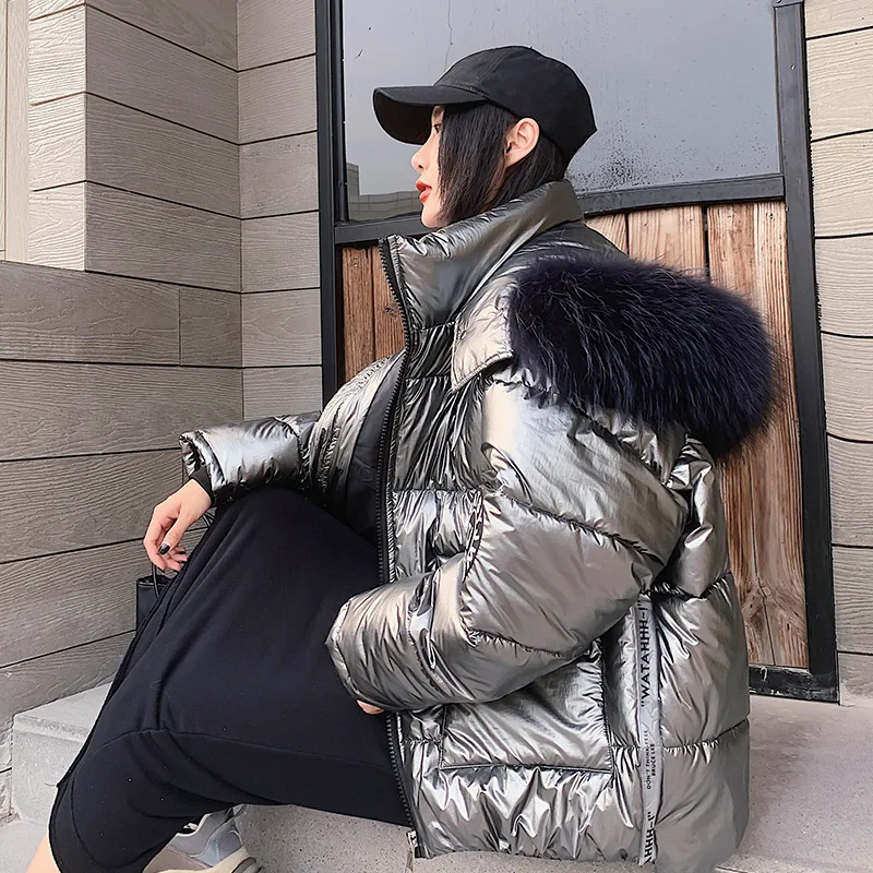 

Photo Shoot 2019 New Style Korean-style Hooded Large Size Cotton Coat Bright Surface down Jacket Cotton-padded Clothes Women's S