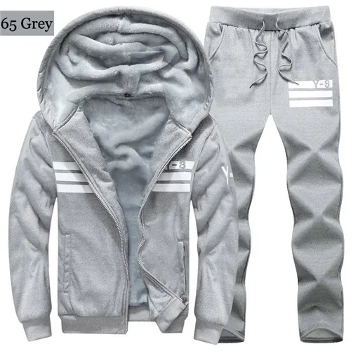 PEILOW, размер 7XL8XL, 9XL, зимний спортивный костюм, Мужская толстовка, спортивный комплект, флис, толстый, с капюшоном, Повседневный, для бега, спортивный костюм, мужская куртка+ штаны - Цвет: 65 grey