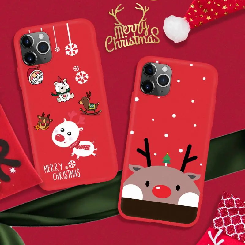 

New Cute Phone Case Christmas Elements Cases For IPhone 11 Pro Fashion Simple Color Painting Anti-fall Anti-dust Cover