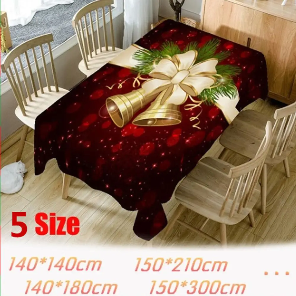 

DishyKooker Home Christmas Bell 3D Printed Pattern Rectangular Tablecloths Party Picnic Dustproof Table Cover Tea