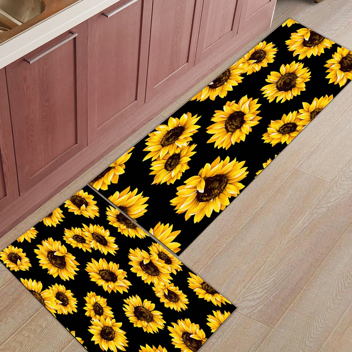 Sunflower Plant Natural Yellow Kitchen Mat Set Anti-slip Mats for Floor Home Rugs In The Room | Дом и сад