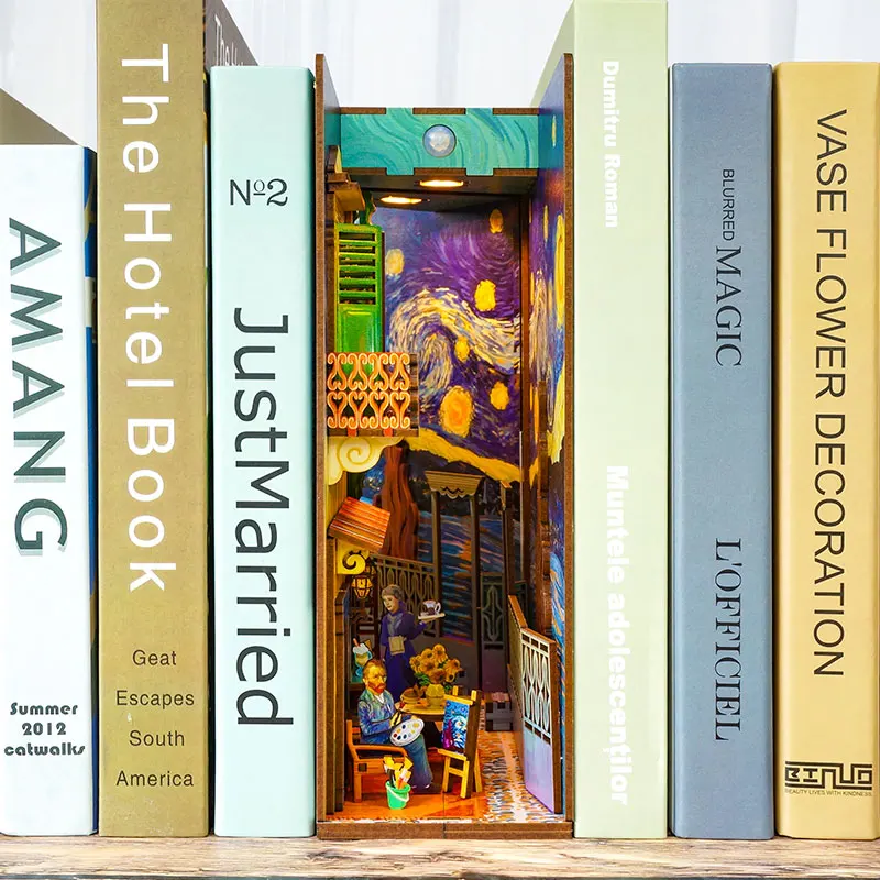 Книжный уголок DIY деревянная книжная полка Ван Гога наборы миниатюрной мебели