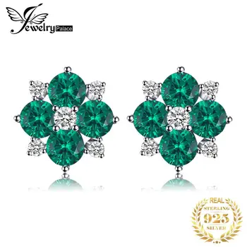 

JewelryPalace 1.42ct Created Emerald Stud Earrings 925 Sterling Silver Fine Jewelry Lucky Clover Earrings For Women Hot Selling