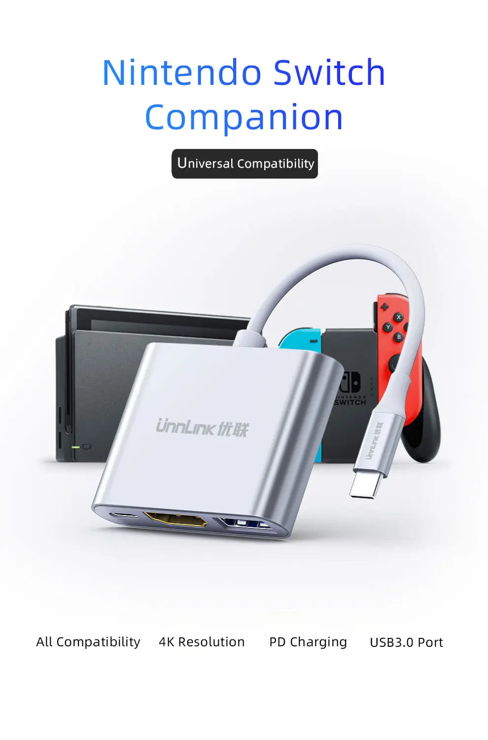 Nintendo Switch к HDMI PD зарядка USB3.0 концентратор адаптер конвертер FHD1080P@ 60 Гц портативный компактный компаньон для ТВ монитора проектора