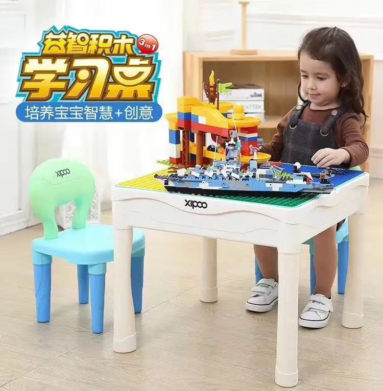 

Children Fight Inserted Building Blocks Table Multi-functional shou na zhuo Multi-seat Playable with Chair CHILDREN'S 2-4-6-Year