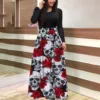 Halloween dresses for Women 2021 Stitching Vintage Print Long Sleeve Loose High Waist Wedding Holiday Party Splice Maxi Dresses 1