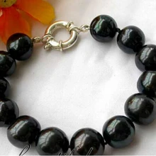 DYY 914++ " 14 мм круглые таитянские черные пресноводный жемчуг браслет 925 серебро