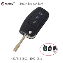 KEYYOU 433 МГц 4D60 чип Автомобильный Дистанционный ключ подходит для Ford Fusion Focus Mondeo Fiesta Galaxy автомобиль FO21 лезвие автоматический ключ
