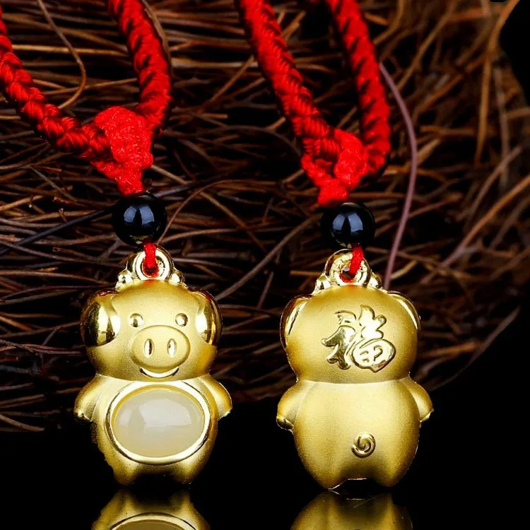 3D сорта хотанской(Hetian) нефрита серьги из чистого золота, инкрустированные нефритом двухсторонняя свиная кожа золотой кулон магазин поросенок "Счастливчик" Цепочки и ожерелья детские, для малышей подарок