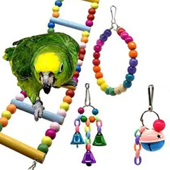 

10Pcs Bird Swing Chewing Toys Parrot Colorful Stand Hammock Hanging Bell Ladder K4UA