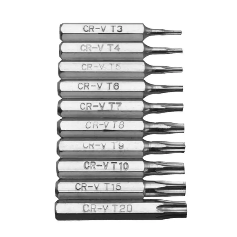 10 шт. CR V Torx биты T3 T4 T5 T6 T7 T8 T9 T10 T15 T20 мобильного ремонта бит|Отвертка| |