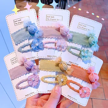 

2pcs Hot Sale Children New Hair Clips Cute Princess Flowers Safety Barrettes Bb Clip Little Girls Gifts Kids Hair Accessories