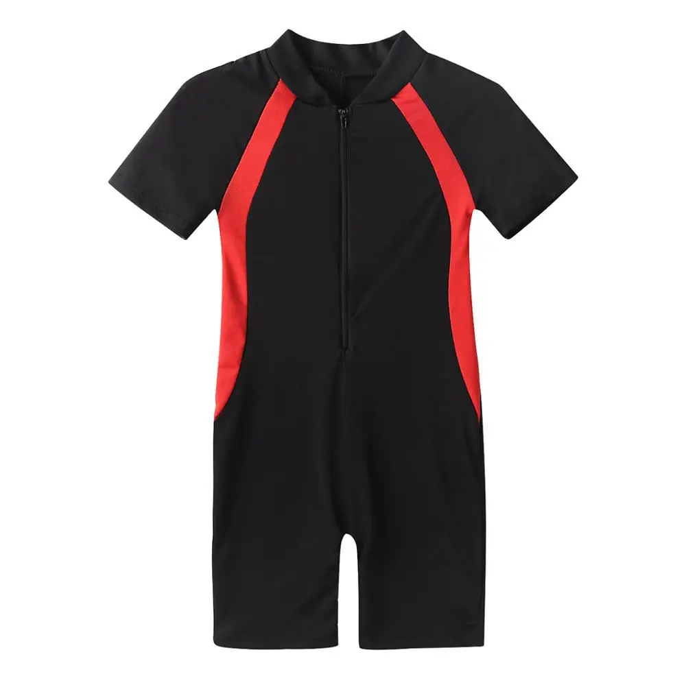 Kids Girls Swimsuits One-piece Swimwear Short Sleeves Zippered Shorty Wetsuit Swimsuit Children's Beach Bathing Suit Rash Guard