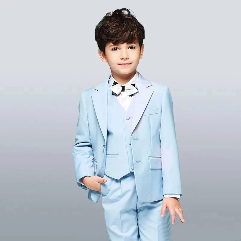 

Summer Fashion Short Design Boys Attire Light Blue Kids Wedding Suits Custom Made 3 Pieces Set Prom Suits (Jacket+Pants+Vest)