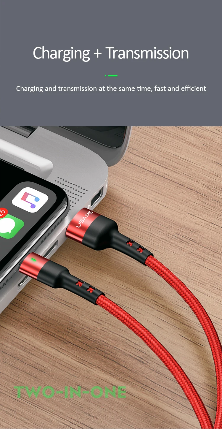 USAMS для usb lightning Кабель короткий 50 см 1 м 2 м для iPhone 11 pro xs max xr 8 7 6s plus apple ipad зарядное устройство Быстрая зарядка данных светодиодный