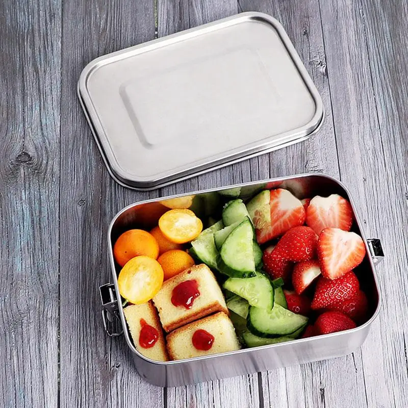 

Food Container 800/1200ml Box Lunch Box with Lid Student Food Plastic Box Sturdy Stainless Steel Office Travel Bento Box