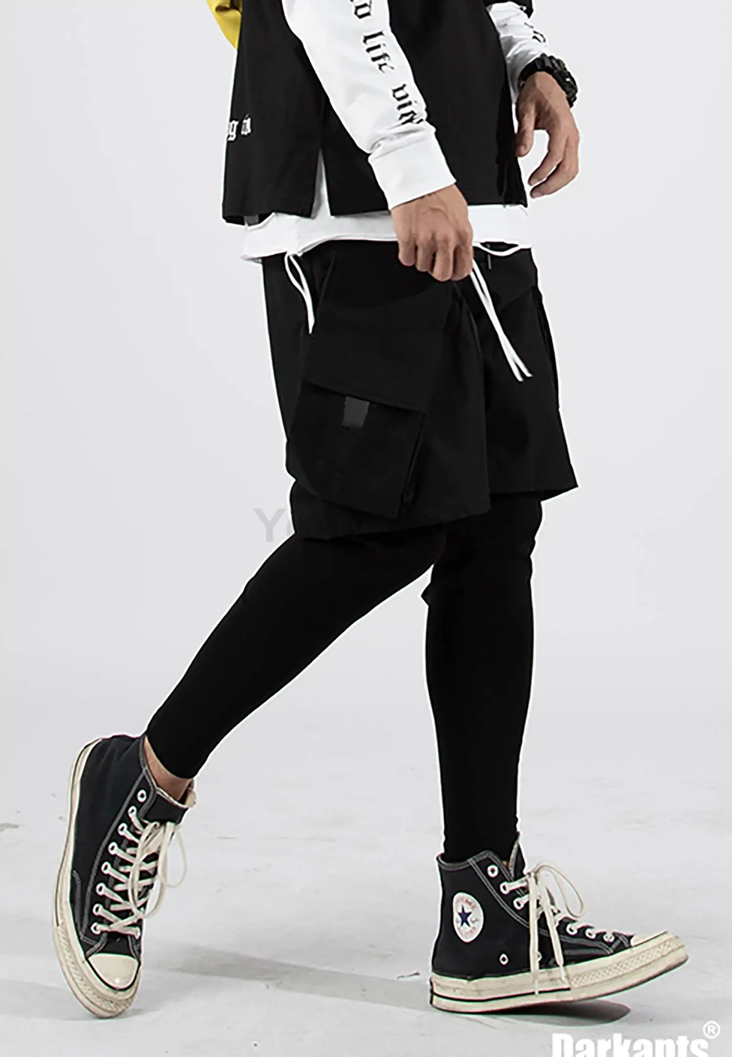 Mens Multi Pockets With Straps Cargo Techwear Joggering Pants Black