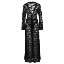 Сексуальный кружевной длинный халат ночная рубашка модная женская Однотонная ночная рубашка с длинным рукавос платье с v-образным вырезом Roupa Para Dormir новая горячая распродажа 1