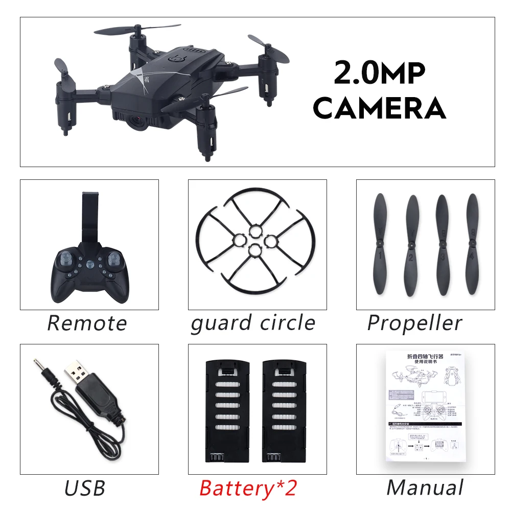 LF602 мини-Дрон с Wifi Hd камерой RC Вертолет Fpv дроны складной Квадрокоптер игрушки с дистанционным управлением для детей - Цвет: Black 2.0P 2B
