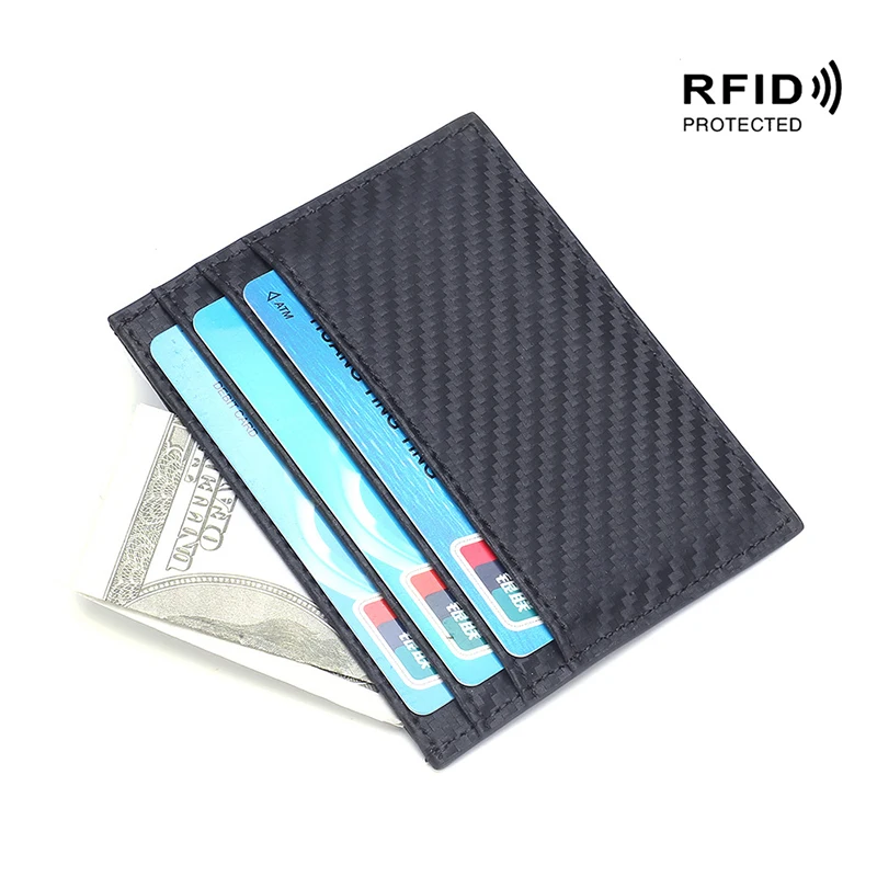 Мужской кошелек из натуральной кожи, RFID, модный, мини, короткий, тонкий, портмоне, много карт, кредитный держатель для карт, мужской клатч - Цвет: Черный