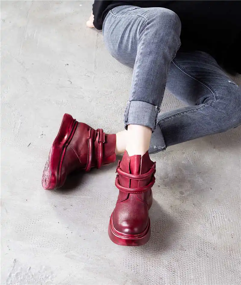 TOTOMELA/ г. Новые ботинки из натуральной кожи Женские однотонные винтажные ботильоны с круглым носком Осенняя обувь на платформе
