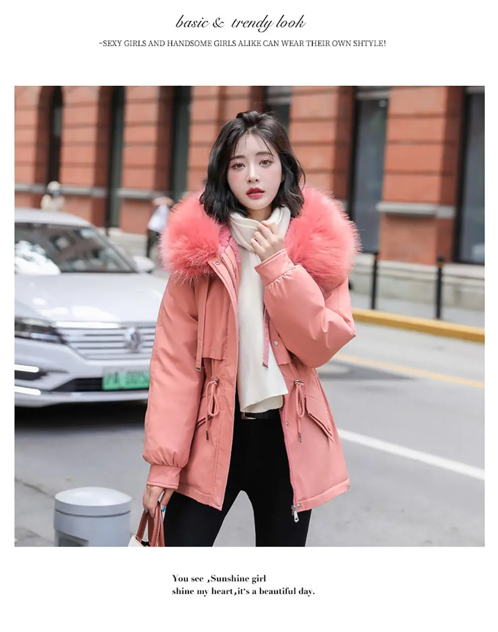 goose down coat PinkyIsBlack Warm Thick Winter Women Jacket Solid Loose Fur Collar Hooded Cotton Padded Coat for Ladies Casual Wool Liner Parkas maxi puffer coat