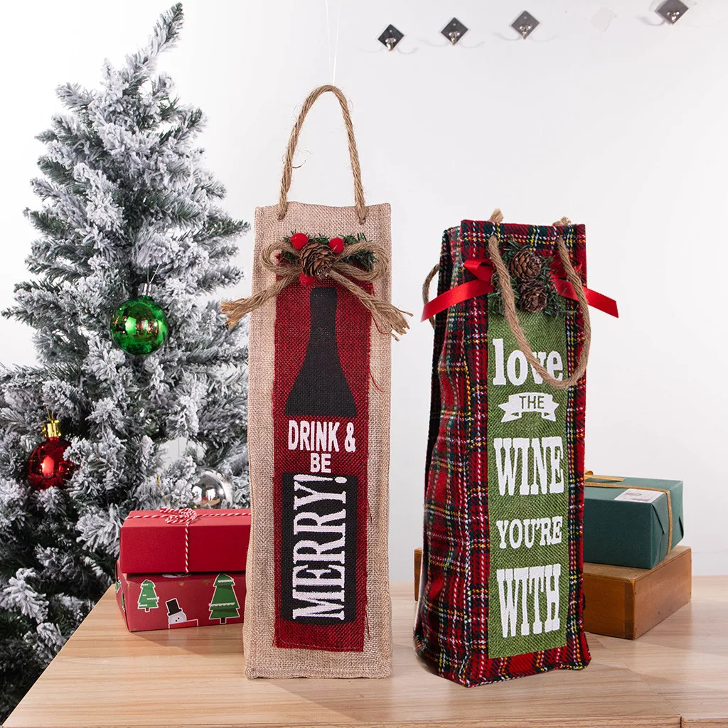 Рождественская бутылка вина сумки крышка для бутылки с красным вином сумки для обеденного стола подвеска бутылка крышка украшения кухни для стола
